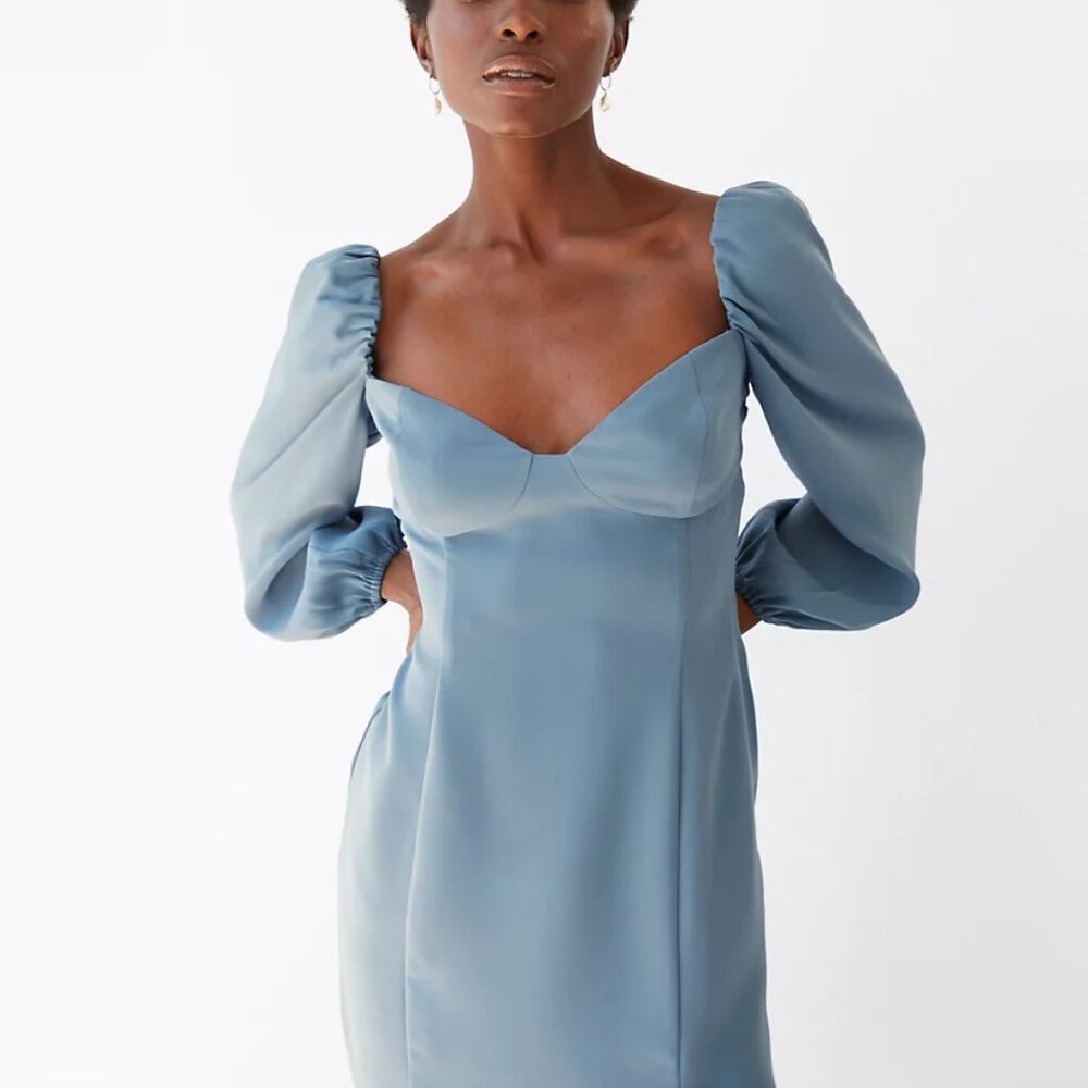 Aritzia Blue Satin Puff-Sleeve Mini Dress